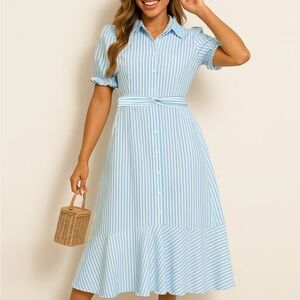 Blue Striped Midi Dress